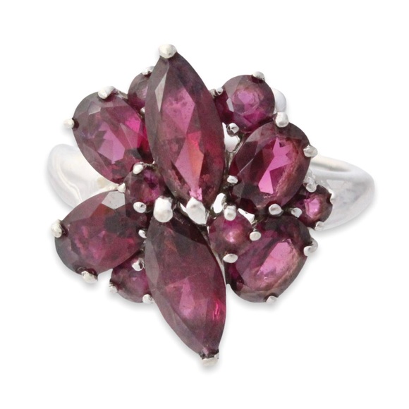 Estate Rhodolite Garnet Cluster Sterling Silver Cocktail Ring Size 10 - Picture 1 of 5